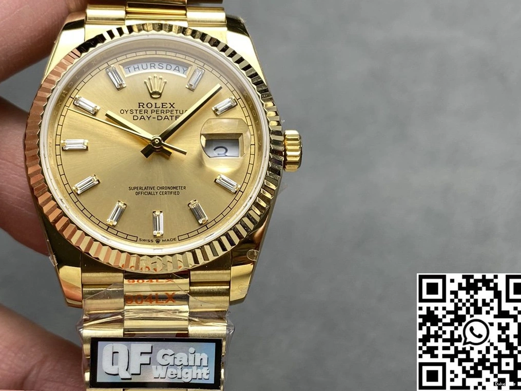 Gold Date Gold Rolex Yellow 36mm Dial v5 Day Tungsten Steel M128238-0045 QF Factory 0430